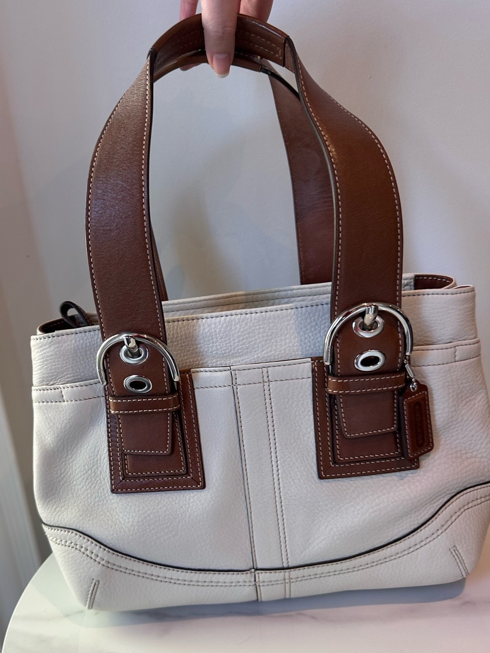 VINTAGE Y2K Coach SoHo Carryall White Cream Brown Leather Shoulder Bag Purse